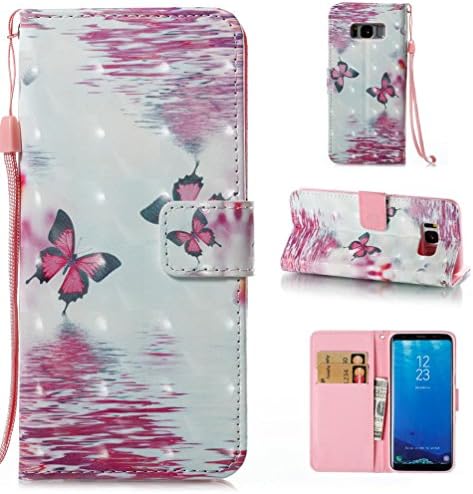 Galaxy S8 Wallet Case,Firefish Full-Body Protective Cover Wallet-Style Magnetic Slim Fit Folio Book Cover Flip Wallet Case Kickstand 2 Credit Card Slots Case for Samsung Galaxy S8 (5.8 Inch)-Butterfly