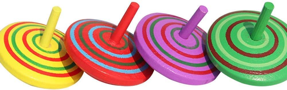 Rosojodg 4pcs Wooden Classic Colorful Spinning Tops Developmental Stress Relieve Random Color Spinning Tops