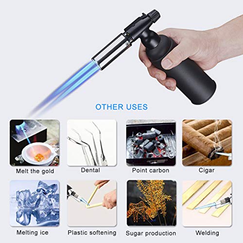 The perseids Blow Torch, Double Flame Culinary Torch Refillable Cooking Butane Torch Lighter with Adjustable Flame for BBQ, Crème Brûlée, Desserts, Baking, and Grilling, Butane Gas Not Included