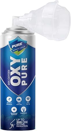 PAXMAX Oxy Pure Portable Oxygen Canister with Inbuilt mask, 12 L (250 Breaths Approx.)