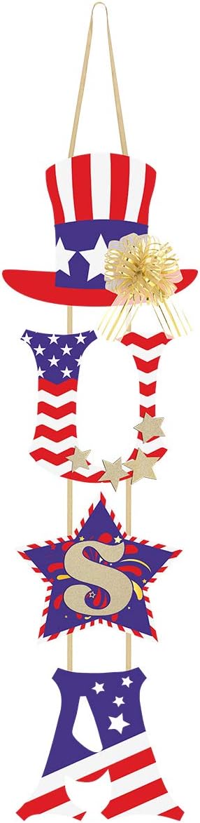 Unomor 4th of July Decorations - U.S.A Door Hanging Decoration with Pull Bow for Independence Day - Patriotic Decor