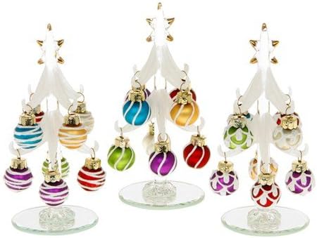 Decorated Frosted White Glitter Glass Christmas Tree with Decorated Glitter Baubles - Small Christmas Decoration