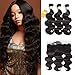 Ossilee Hair Lace Frontal with Bundles Malaysian Body Wave Human Hair with Frontal 10A Malaysian Virgin Hair Body Wave 3 Bundles with Lace Frontal Closure (18 20 22+16, Natural Color)