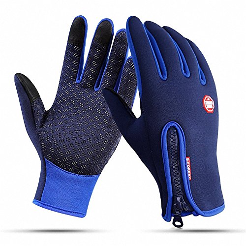 CYG&CL Outdoor Winter Touchscreen Waterproof Warm Adjustable Size Gloves for Running, Hiking, Clamming, Skiing, Cycling, Driving for Men & Women (Large, Blue)