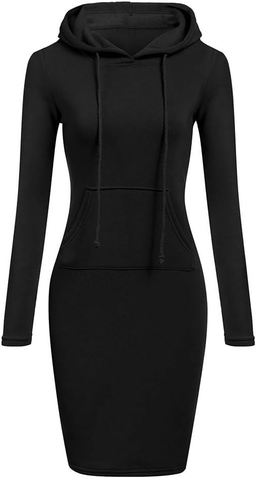 Womens Long Sleeve Hoodie Dress Casual Long Sweatershirt Dresses with Pockets