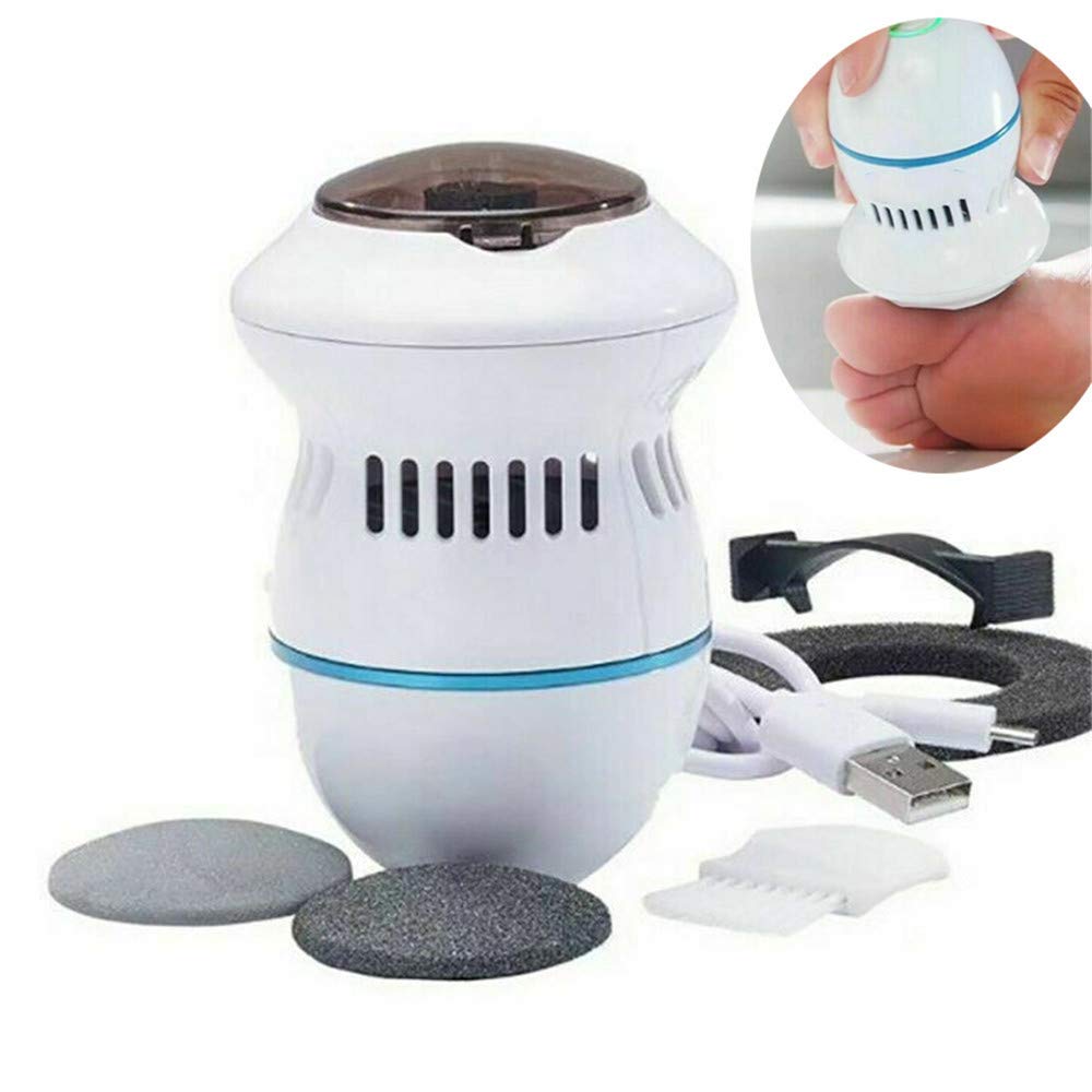 Portable Electric Vacuum Adsorption Foot Grinder,USB Electronic Foot File Pedicure Tools,Dual-Speed Callus Remover for Dead Hard Cracked Dry Skin (White)