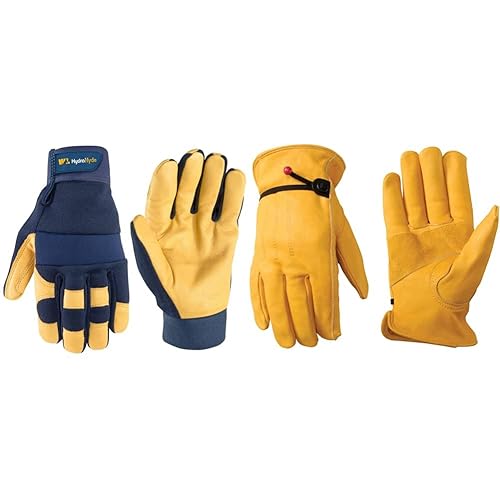 Wells Lamont Men's Leather Work Gloves Bundle with Wrist Closure (Large)