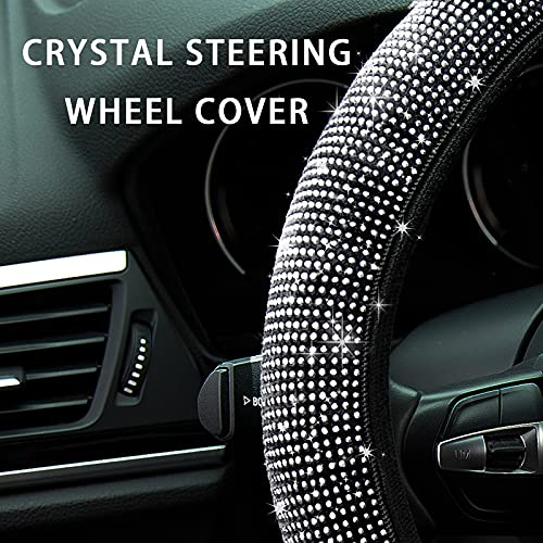 Magiona Bling Steering Wheel Cover Crystal Diamond Steering Wheel Cover Rhinestone Sparkling for Women Car SUV Van Auto Universal Fit 14.5-15 Inch