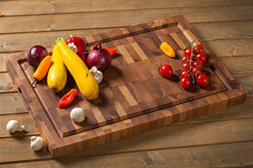 End Grain Gourmet Chopping Boards, Napoli Butchers Block Made of Solid Walnut Wood, Rectangular Shape (23.6 x 15.7 x 1.6 in.) with Intended Juice Groove