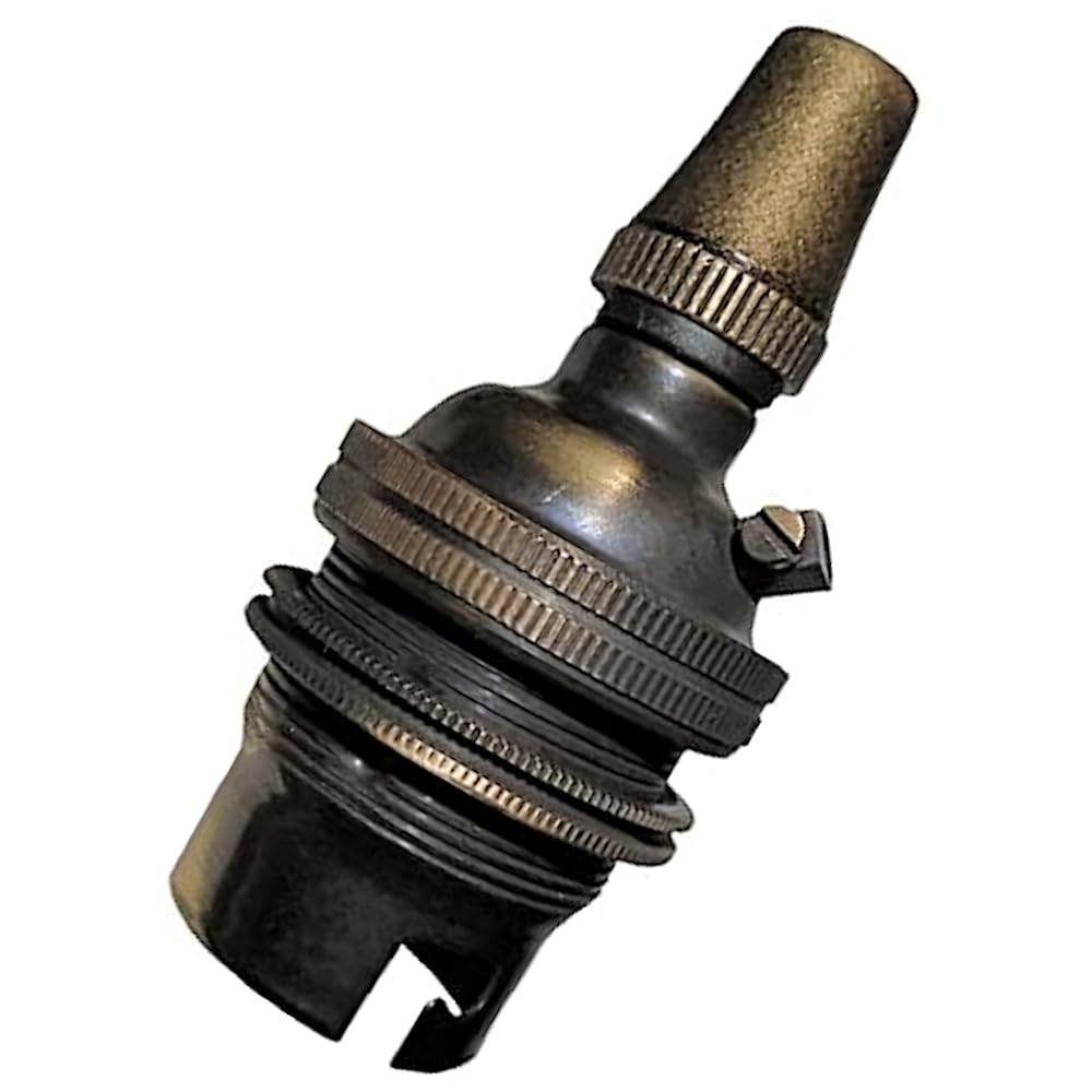 1 Pack Traditional Earthed Solid Brass Lampholder with Shade Retaining Ring and Metal Cord Grip | Brushed Antique Finish - no lacquer | B22|B22D | Bayonet Cap