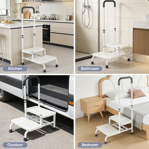 Mobile Safety Step Stool for Elderly - 5 Sections Height Adjustable Non-Slip 2 Step Stool with Handle for Elderly Shower Bath Bed Kitchen Car Caravan