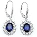 925 Sterling Silver Snowflake Flower Blue Sapphire &White Cz Leverback Dangle Earring