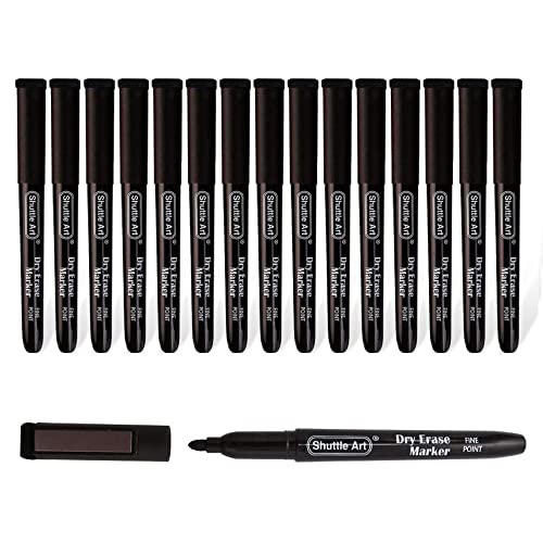 Shuttle Art Dry Erase Markers, 15 Pack Black Magnetic Whiteboard Markers with Erase,Fine Point Dry Erase Markers Perfect For Writing on Whiteboards, Dry-Erase Boards,Mirrors for School Office