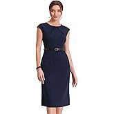Allegra K Business Dress for Women's Work Elegant 2026 Cap Sleeve Belted Office Sheath Dresses