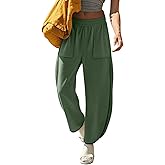LASLULU Womens Baggy Wide Leg Sweatpants Casual Elastic High Waisted Palazzo Harem Pants with Pockets
