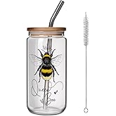FALJIOK Funny Queen Bee Glass Cup Gifts for Women, Glass Cup Gift for Bee Lover, Birthday Mother's Day Gifts for Women, Girls, Mom, Friend, Bestie, Coworker