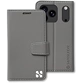 SafeSleeve Wallet Leather Case for iPhone 17 Pro EMF Blocker for Cell Phone with 3 Card Holder & Adjustable Stand – Magnetic Closure, and Magnetic Folio Protection for Daily Use (Grey)