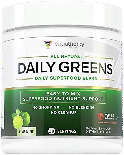 Daily Greens Superfood Powder: Best Tasting Non-GMO Greens Detox Powder with Spirulina, Matcha Green Tea, Barley Grass Juice Powder, Vegan, Lime Mint, 30 SRV