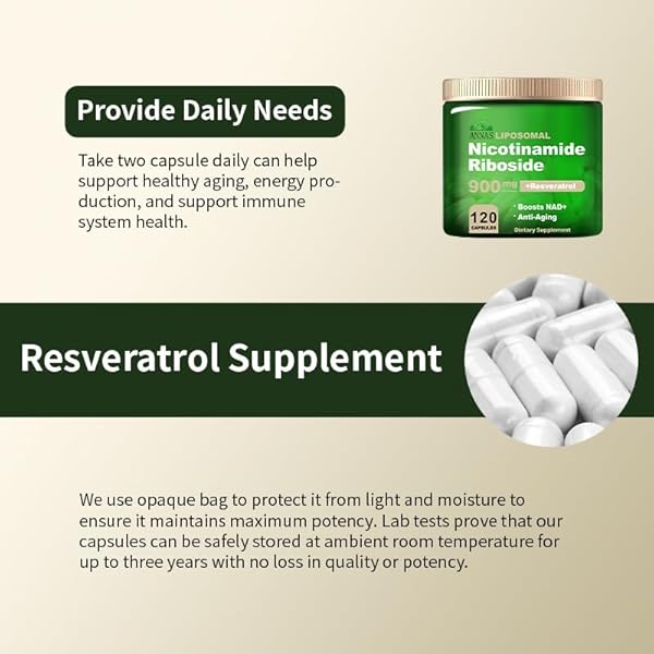 ANNAS NAD+ SUPPLEMENT – LIPOSOMAL NICOTINAMIDE RIBOSIDE, RESVERATROL, QUERCETIN, NAD NICOTINAMIDE RIBOSIDE RESVERATROL 900MG, HIGH PURITY NAD SUPPLEMENT FOR ANTI-AGING, ENERGY, FOCUS, 120 CAPSULES