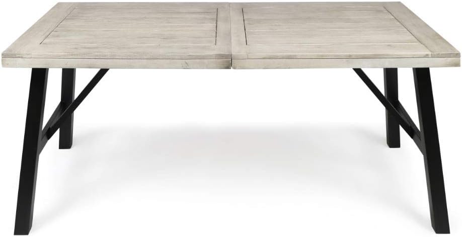 Christopher Knight Home Borocay Outdoor Acacia Wood Dining Table, Light Grey Wash Pu / Pu/Black : Garden & Outdoor