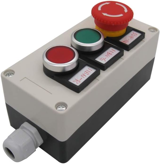 Taiss Latching Red Mushroom Emergency Stop Switch 440V 10A 1NC 1NO and Red Green Momentary Push Button Switch 440V 10A 1NC 1NO combination Station Box hz-11ZS-GR