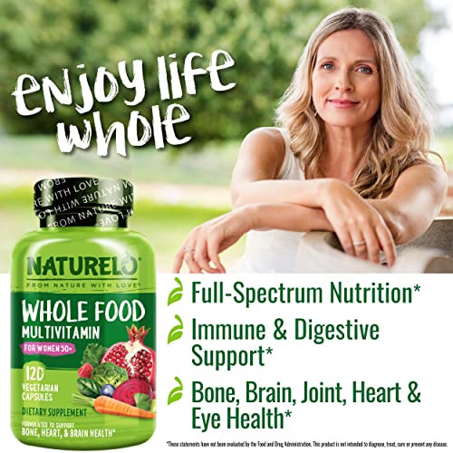 NATURELO Whole Food Multivitamin for Women 50+ (Iron Free) with
