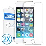 Maxboost Tempered Glass Screen Protector for iPhone 5s 5 5c, Pack of 2-0.2mm Ballistic Glass, 99% Touch-Screen Accurate