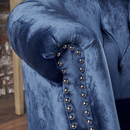 Christopher Knight Home Milani Tufted Scroll Arm Velvet Loveseat, Navy