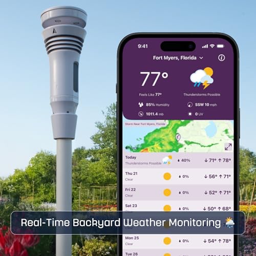Tempest Weather Station with AI Forecasting, Wireless WiFi Monitor with Built-in Wind Meter & Rain Gauge, Real-Time Data, App & Alexa Compatible