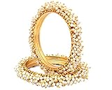 Sanara Indian Style Gold Plated Pearl Studded Bracelets Bangle Set Wedding Jewelry For Women (2.8)