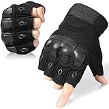 JIUSY Tactical Gloves Military Fingerless Hard Rubber Knuckle Half Finger for Army Gear Sports Driving Shooting Paintball Riding Motorcycle Hunting Gloves Size Large Black