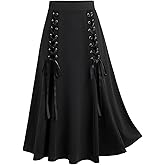 ROSE GAL Plus Size Gothic Lace Up Two Tone Godet Hem Midi A Line High Waisted Skirt