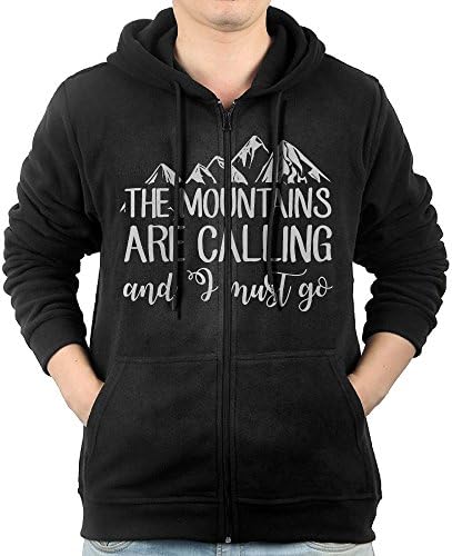 The Mountains Are Calling And I Must Go Sweater Shirt Zipper Jacket Breathable Hoody For Mens Fit Walk Black X-Large