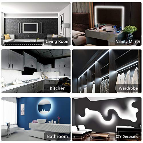 HOMELYLIFE Daylight White LED Strip Lights Kit, 6500K Super Brightness Dimmable 300 SMD2835 LEDs, 16.4FT Non-Waterproof 12v LED Light Strip, LED Ribbon for Room, Vanity Mirror, DIY Decoration