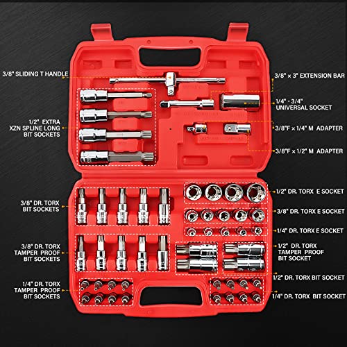 LLNDEI Master Torx Bit Socket Set 1/4 3/8 1/2Inch and External Torx