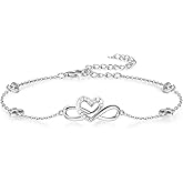 CYW Moissanite Infinity Chain Bracelet for Women, Real Authentic 925 Sterling Silver, 5.8-7.8inch (15-19cm) Adjustable, Birthday Anniversary Valentines Christmas Ideal Gift for Her