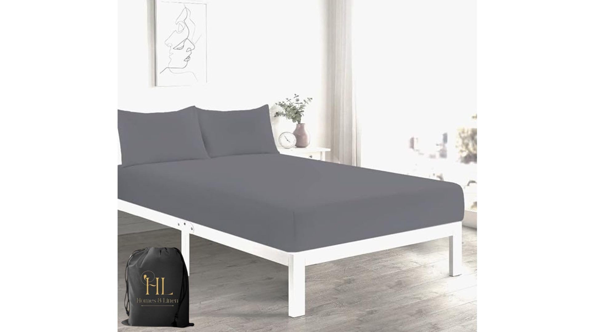 HOMES-LINEN Extra Deep 16" 40CM Fitted Sheet Polycotton Easy Care Percale Soft Breathable Durable Bed Sheet (Grey, Super King)