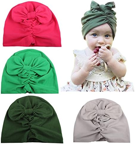 Toshibon Baby Cap Knotted Bohemian Hat Photography Props Accessories 4-Pack Kids Bonnet