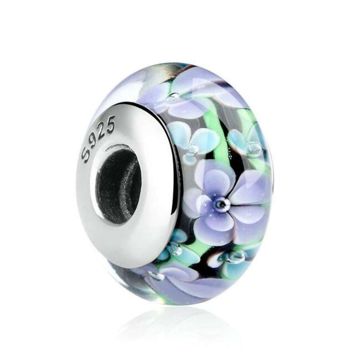 ZiNuo Flower Bead Charm Murano Glass Beads Sterling Silver Charms for Pandora Bracelet Compatible with European Bracelet Charm (Flower -009)