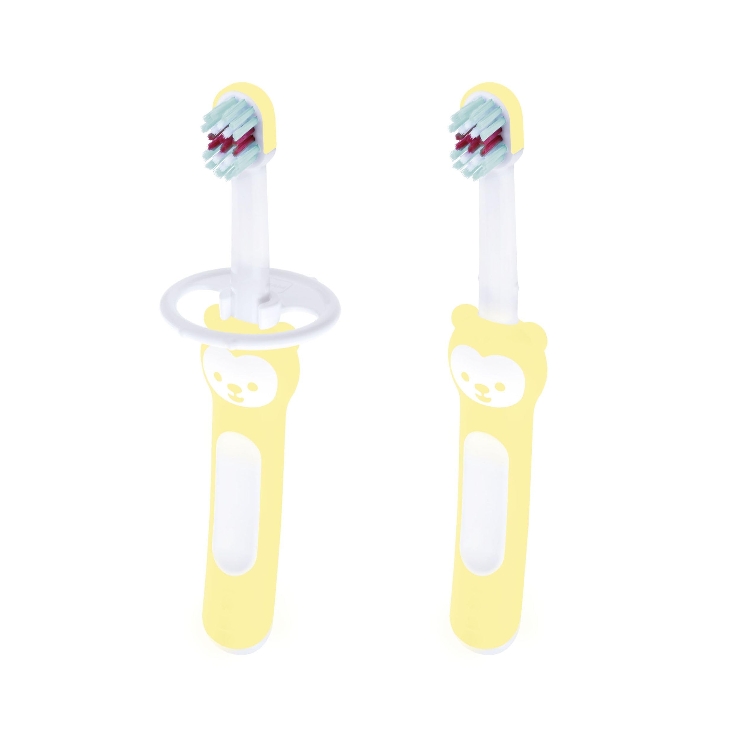 Mam Baby's Toothbrush Baby Toothbrush Set of 2 Baby Toothbrushes with Safety Ring, Short Handle Specific for Milk Teeth, 6+ Months, Green - 60g