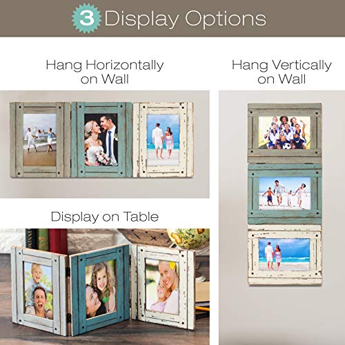 EXCELLO GLOBAL PRODUCTS Hand Painted Rustic Three Picture Frame Holds