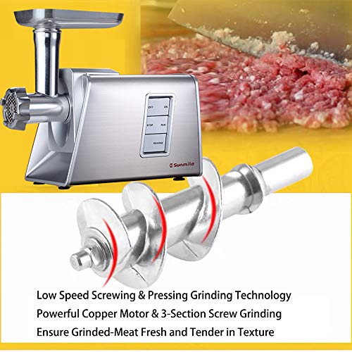 Sunmile SM-G73 Heavy Duty Electric Meat Grinder and Sausage Stuffer Maker 1000W Max with Stainless Steel Cutting Blade and 3 Cutting Plates and 1 Big Sausage Stuff, ETL Certificated (White)