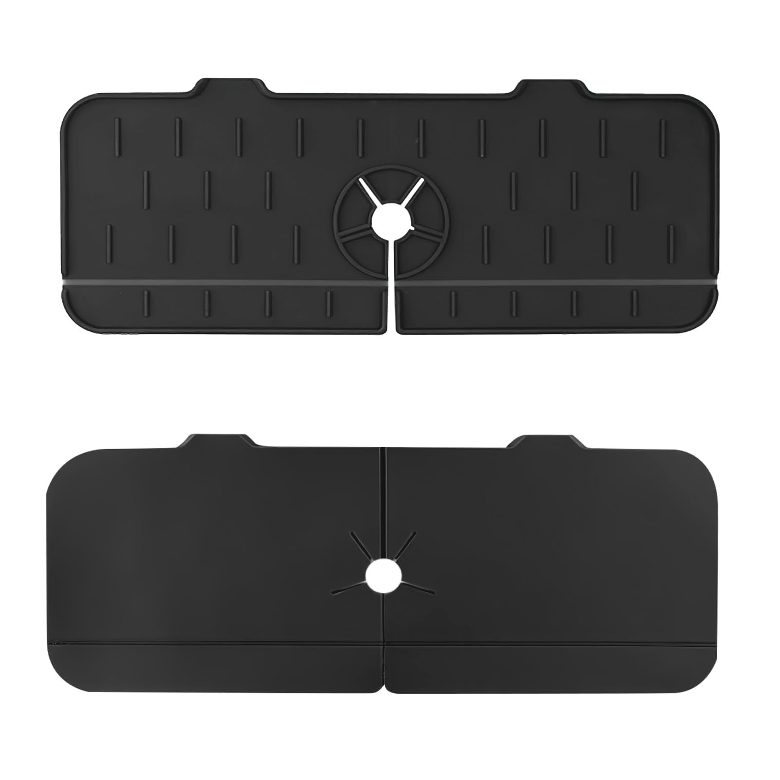 Silicone Sink Faucet Mat, 37×13.5cm Draining Tap Mat for Kitchen Splash Guard, Sink Protector Faucet Absorbent Soap Holder for Water Catching Countertop Protection (Black) — image 1