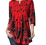 Women Three Quarter T-Shirt Sleeved Tops Circular Neck Printed Blouse Loose