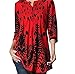 Women Three Quarter T-Shirt Sleeved Tops Circular Neck Printed Blouse Loose