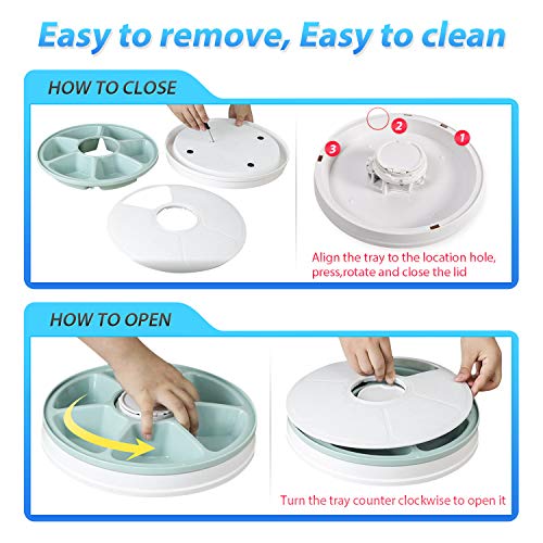 EliPark Automatic Pet Feeder Food Dispenser for Dogs, Cats & Small Animals - Features Distribution Alarms, Programmed Timed Self 6 Meal Trays Dry Wet, Digital Clock,Portion Control