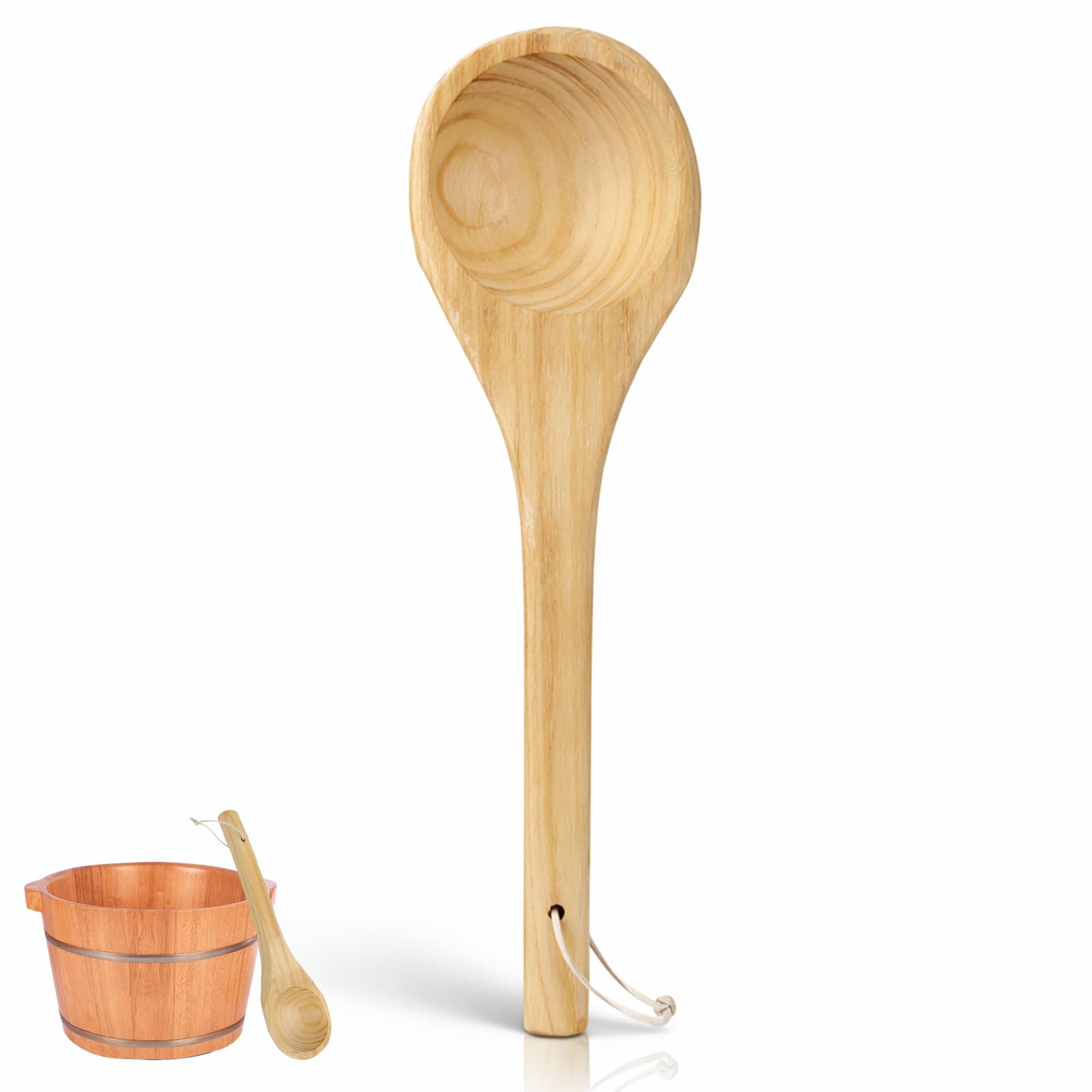 HERCHR Sauna Water Ladle Length 39cm Wooden Sauna Ladle Water Dipper Spoon Kitchen Wood Scoop Dripper Saunaaccessories for SPA Saunaroom Single