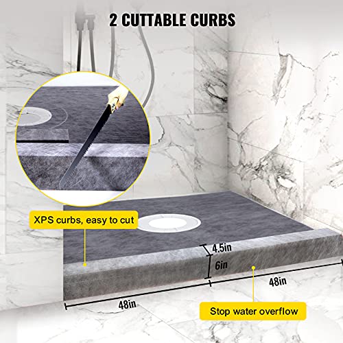VEVOR Shower Curb Kit, 48"x48" Watertight Shower Curb Overlay with 4