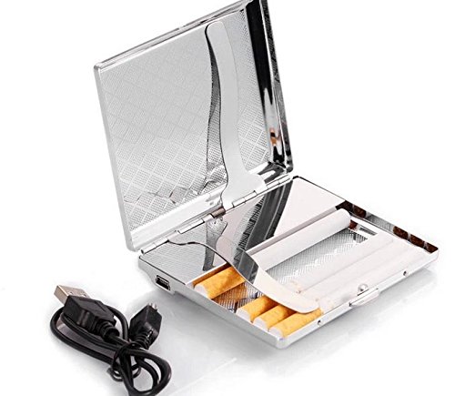 Beautiful 16 Pack Cigarette Case With Built in USB Rechargeable Lighter - FOR KING SIZE CIGARETTES- SILVER COLOR (GD-1331-3 , FREE CAR sticky pad for Phone PDA MP3 MP4)