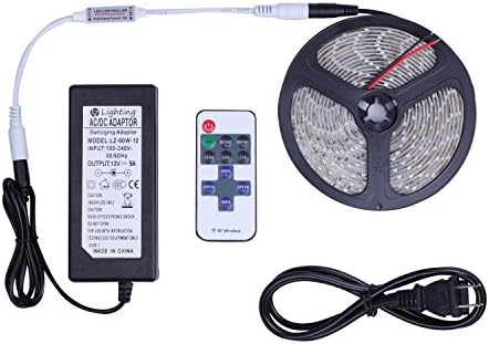 LED Strip Light Kit Waterproof IP65 White 6000K 2835 High Lumen 4 Times Brighter Than 3528 16.4ft 5m with RF Controller Driver for Living Room/Kitchen/Car/Bars Decoration and Outdoor (White)